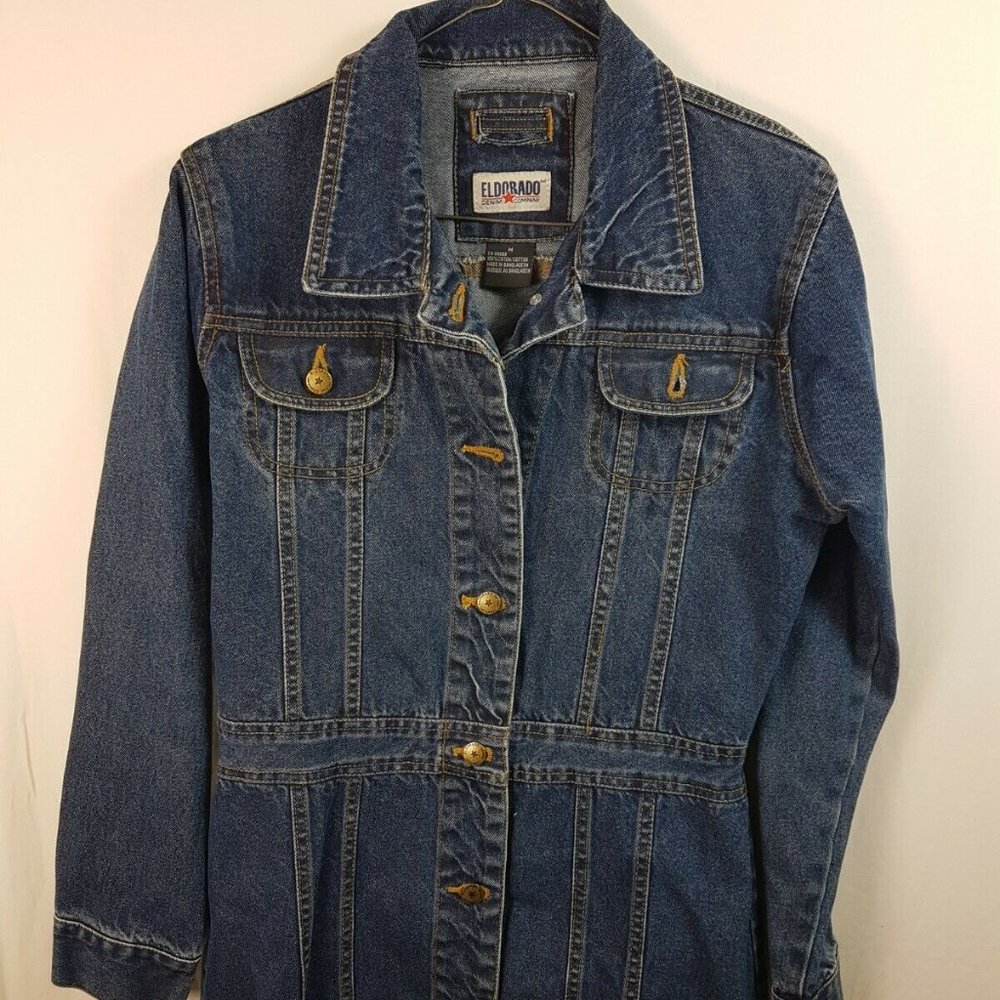 Eldorado Women's Denim Long Button Up Blue Jean Jacket Size M Medium